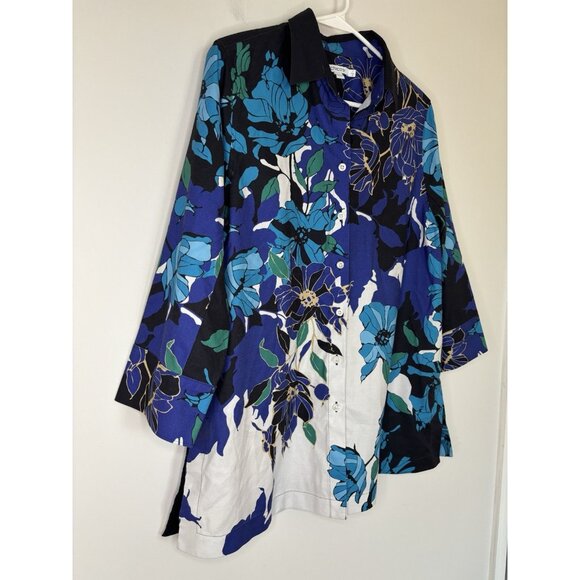 CHICO'S Button Up Tunic Collared Womens 8 (1) Floral Colorful 3/4 Slv - Picture 4 of 6